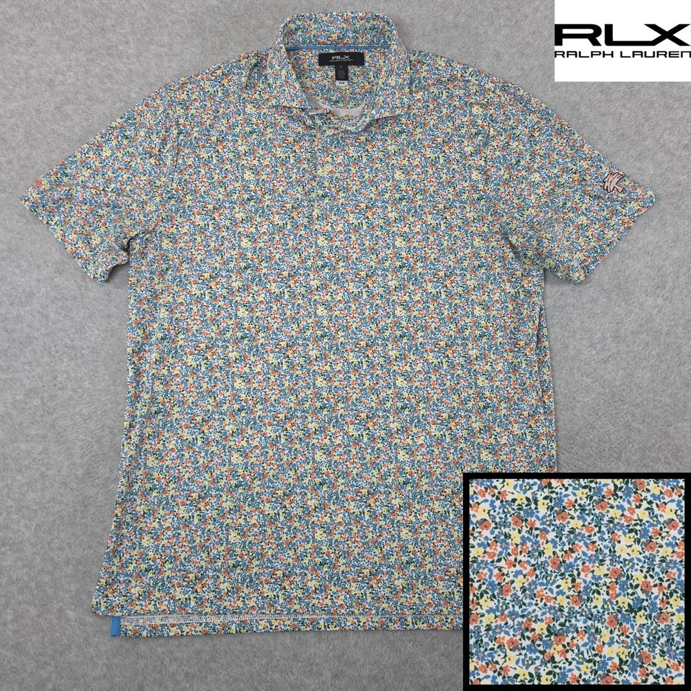 RLX Ralph Lauren Performance Golf Polo Shirt Men's Sz Medium Colorful Floral